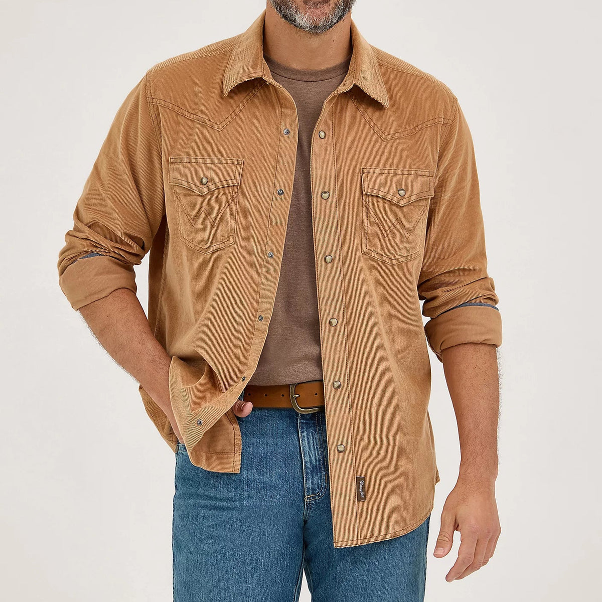 Wrangler Retro Premium Men's L/S Western Corduroy Snap Shirt in Sandy Brown