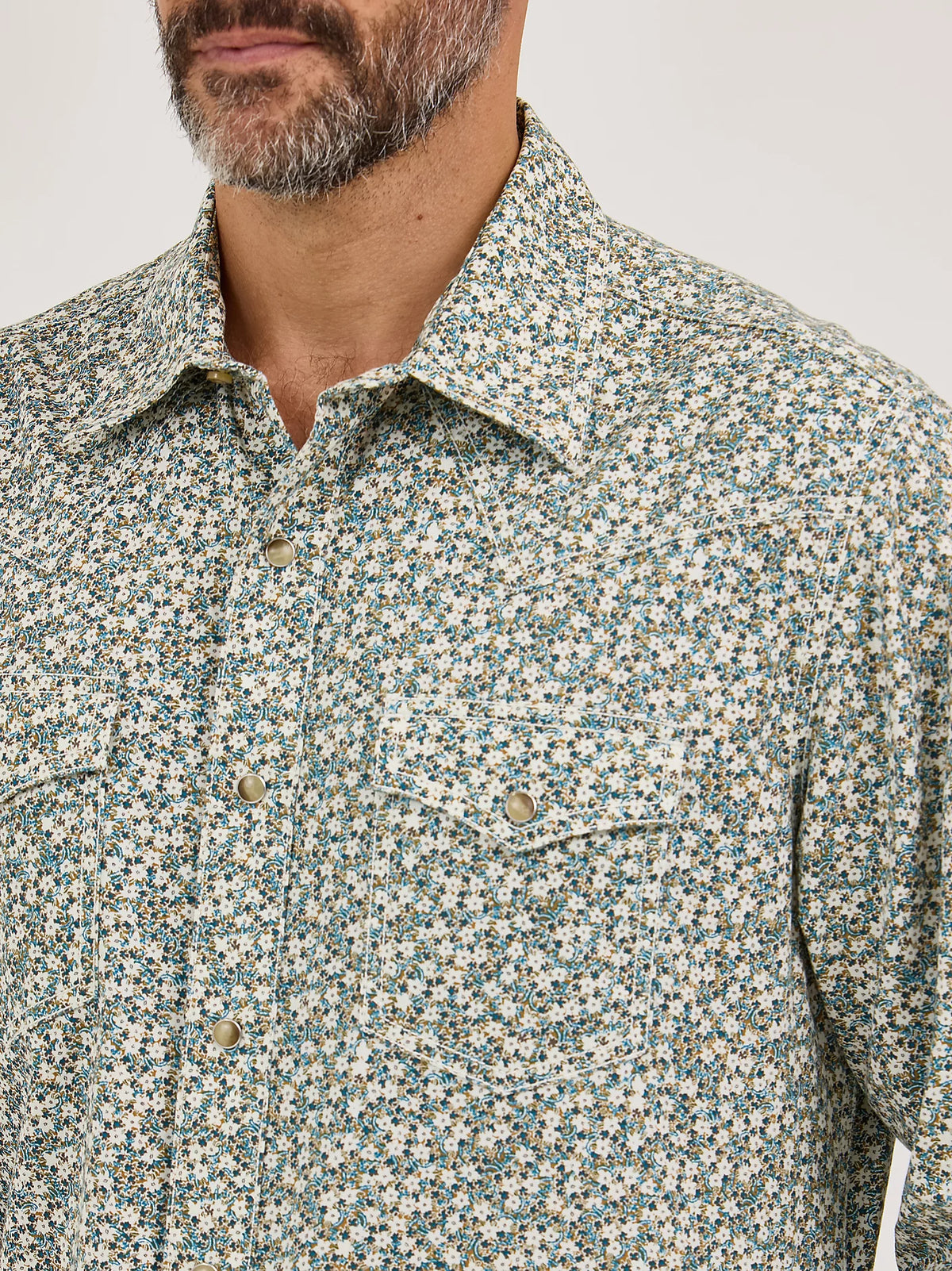 Wrangler Retro Premium Men's L/S Western Snap Shirt in Floral Green