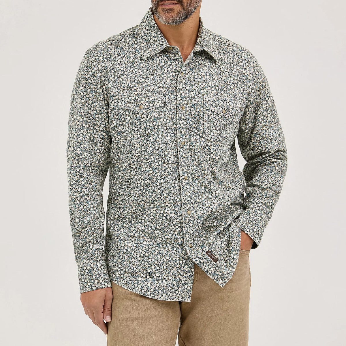 Wrangler Retro Premium Men's L/S Western Snap Shirt in Floral Green