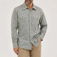Wrangler Retro Premium Men's L/S Western Snap Shirt in Floral Green