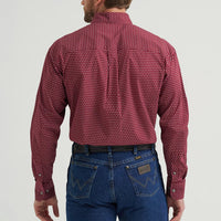 Wrangler Men's L/S George Strait Button Down Shirt in Burgundy Dot (Available in Plus Sizes)