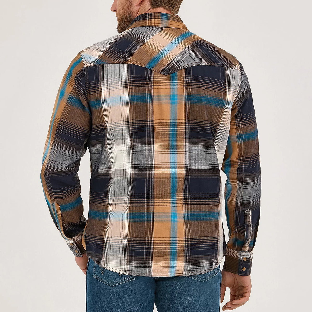 Wrangler Retro Premium Men's L/S Western Plaid Snap Shirt in Bold Brown