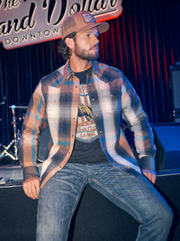 Wrangler Retro Premium Men's L/S Western Plaid Snap Shirt in Bold Brown