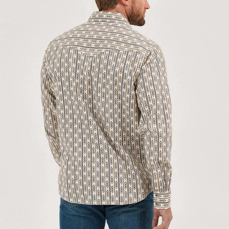 Wrangler Retro Premium Men's L/S Western Snap Shirt in Ecru Stripe