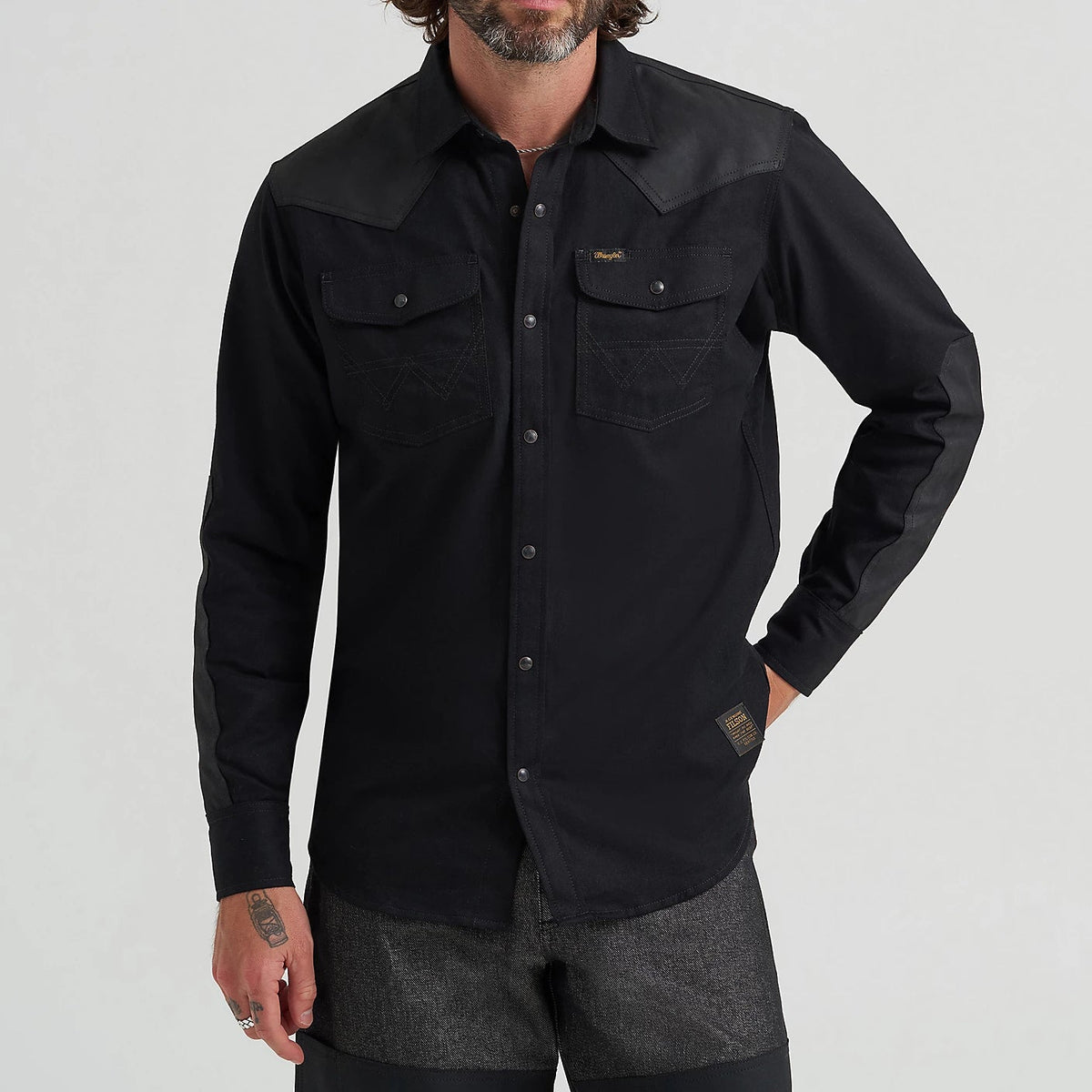 Wrangler x Filson Men's L/S Adventure Western Snap Shirt in Black