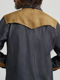 Wrangler x Filson Men's L/S Two-Tone Adventure Western Snap Shirt in Indigo and Tan