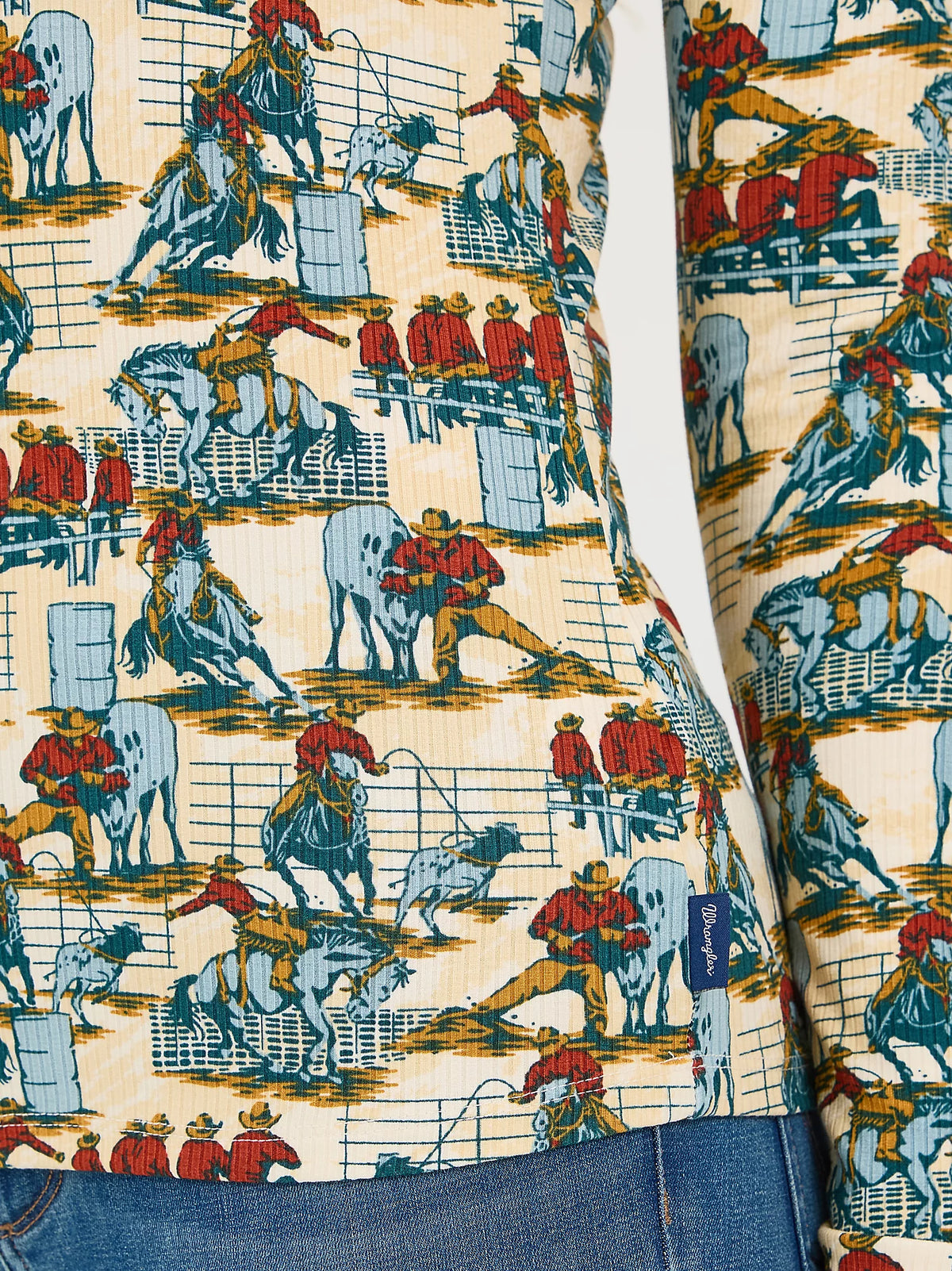 Wrangler Retro Women's L/S Western Print Mock Neck Shirt in Blue