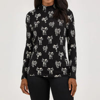 Wrangler Retro Women's L/S Saddle Print Mock Neck Shirt in Black