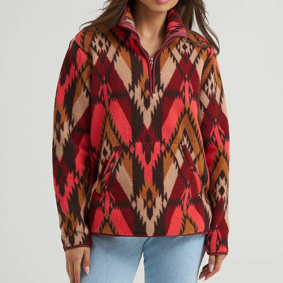 Wrangler Retro Women's Quarter Zip Sherpa Pullover in Burgundy Flame