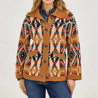 Wrangler Retro Women's Western Pattern Cardigan Sweater in Mustard
