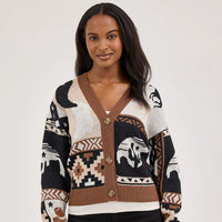 Wrangler Retro Women's Western Cropped Cardigan Sweater in Brown