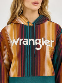 Wrangler Retro Women's Striped Serape Cropped Hoodie in Teal