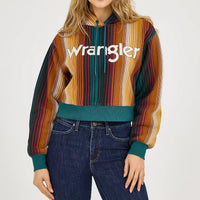 Wrangler Retro Women's Striped Serape Cropped Hoodie in Teal