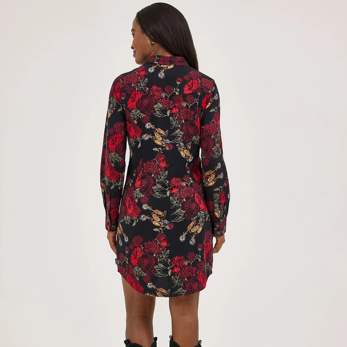 Wrangler Retro Women's L/S Floral Western Snap Mini Dress in Black