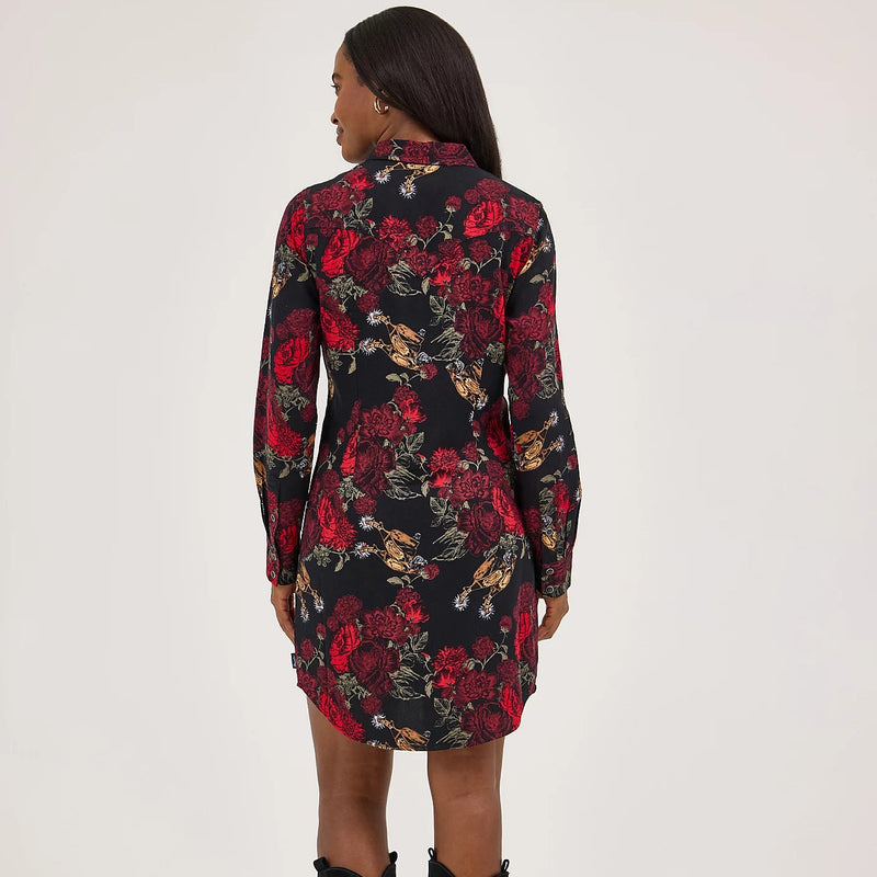 Wrangler Retro Women's L/S Floral Western Snap Mini Dress in Black