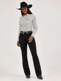 Wrangler Retro Women's L/S Striped Slim Western Snap Shirt in White