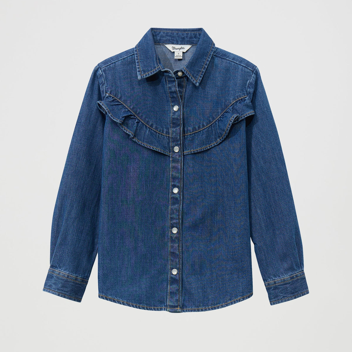 Wrangler Girl's L/S Ruffle Denim Western Snap Shirt