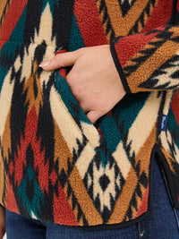 Wrangler Retro Women's Quarter Zip Sherpa Pullover in Turquoise Pattern