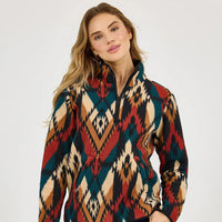 Wrangler Retro Women's Quarter Zip Sherpa Pullover in Turquoise Pattern