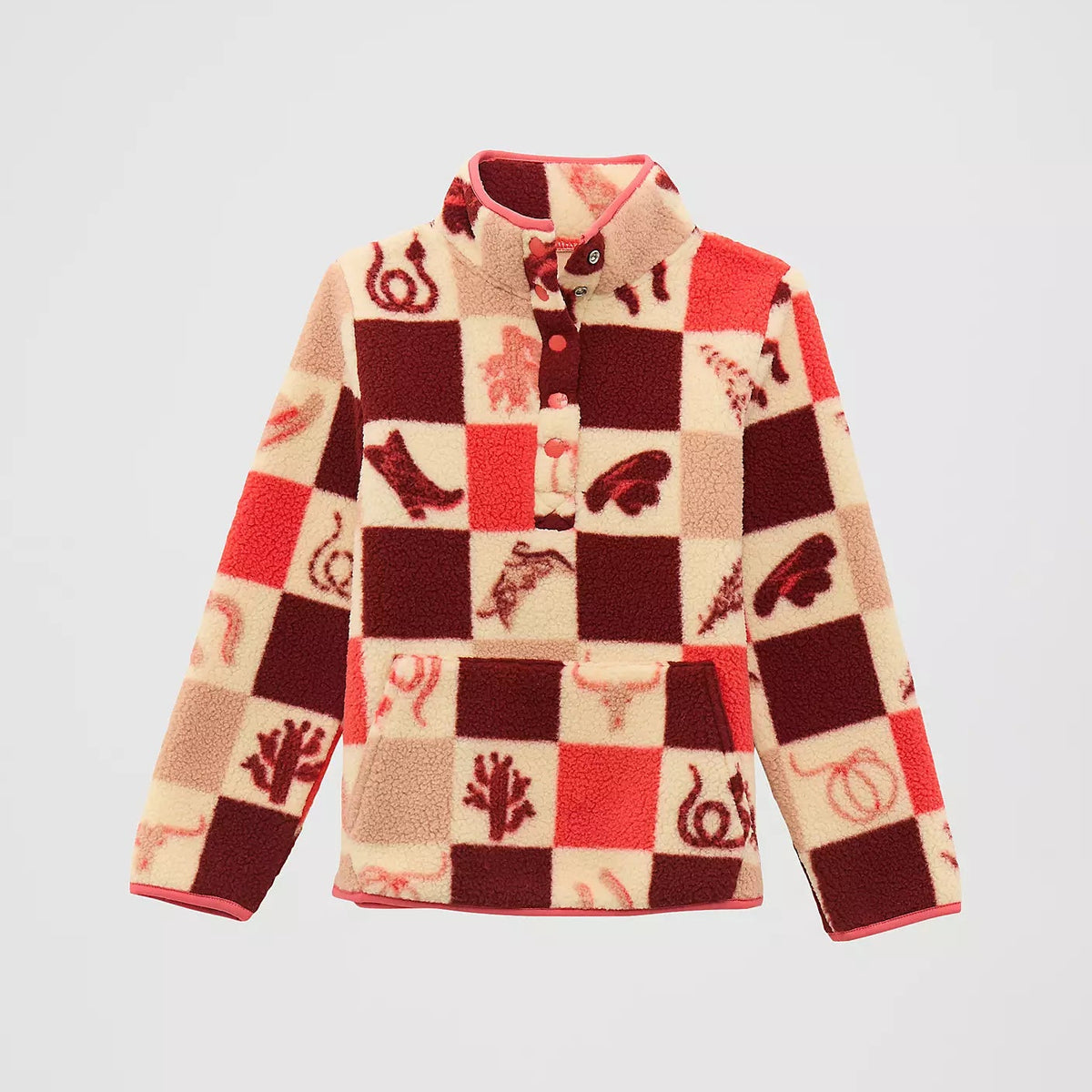 Wrangler Girl's Half Snap Sherpa Pullover in Pink