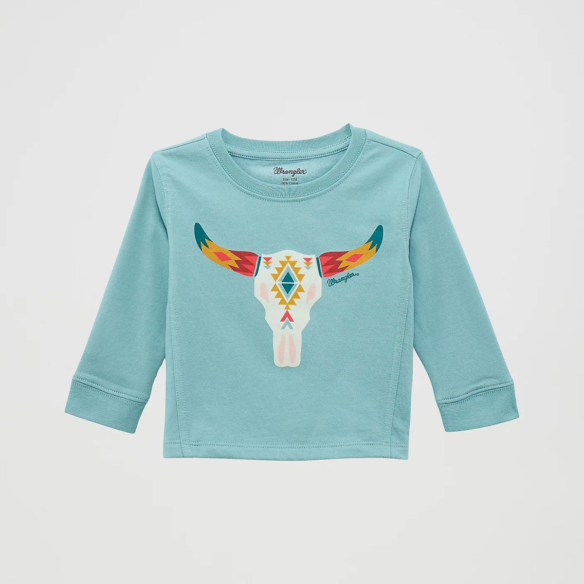 Wrangler Baby and Toddler Girl's L/S Western Crewneck Sweatshirt in Blue Steer