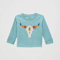 Wrangler Baby and Toddler Girl's L/S Western Crewneck Sweatshirt in Blue Steer