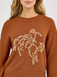 Wrangler Retro Women's Horse Intarsia Crewneck Sweater in Rust