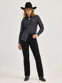 Wrangler Retro Women's L/S All Occasion Western Snap Shirt in Subtle Black Horses
