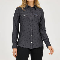 Wrangler Retro Women's L/S All Occasion Western Snap Shirt in Subtle Black Horses