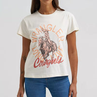 Wrangler Retro Women's S/S Faded Cowgirl Graphic Tee in Egret