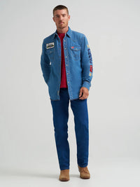 Wrangler x Coors Men's L/S Denim Shirt in Golden Blue