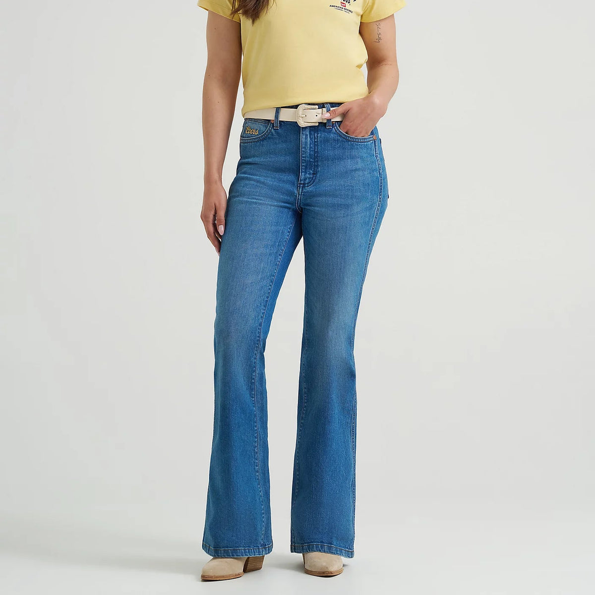 Wrangler Retro x Coors Women's Bailey High Rise Flare Jean in Golden Blue
