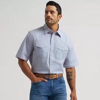 Wrangler Men's 20X Competition S/S Advanced Comfort Western Snap Shirt in Blue Stops