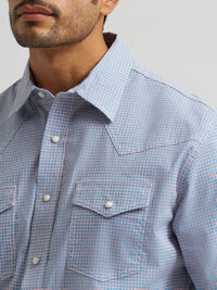 Wrangler Men's 20X Competition S/S Advanced Comfort Western Snap Shirt in Blue Stops