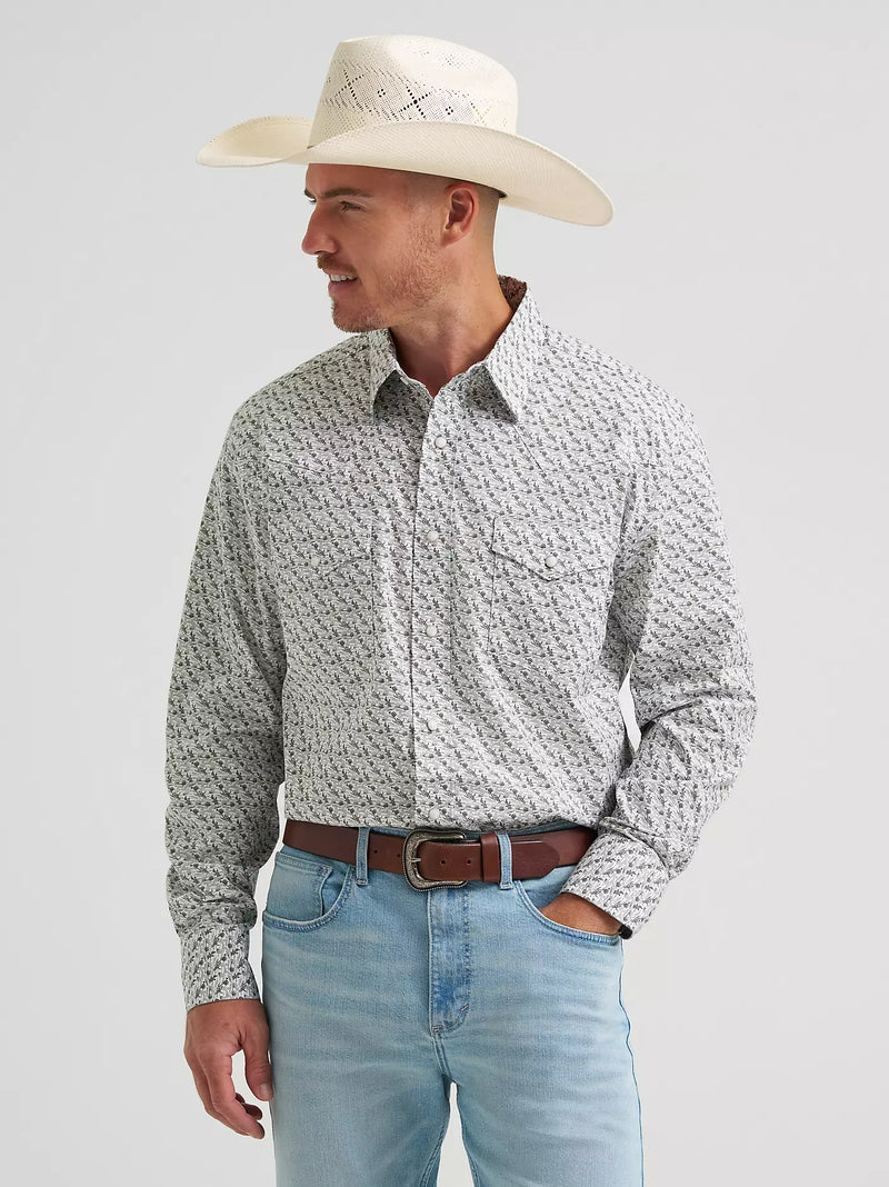 Wrangler Men's 20X L/S Competition Advanced Comfort Western Snap Shirt in Olive Cacti (Available in Tall Sizes)