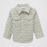 Wrangler Baby & Toddler Boy's L/S Print Western Snap Shirt in Olive Cacti