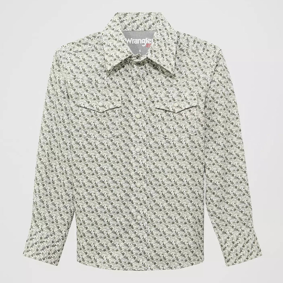 Wrangler Boy's 20X Advanced Comfort L/S Western Snap Shirt in Olive Cacti