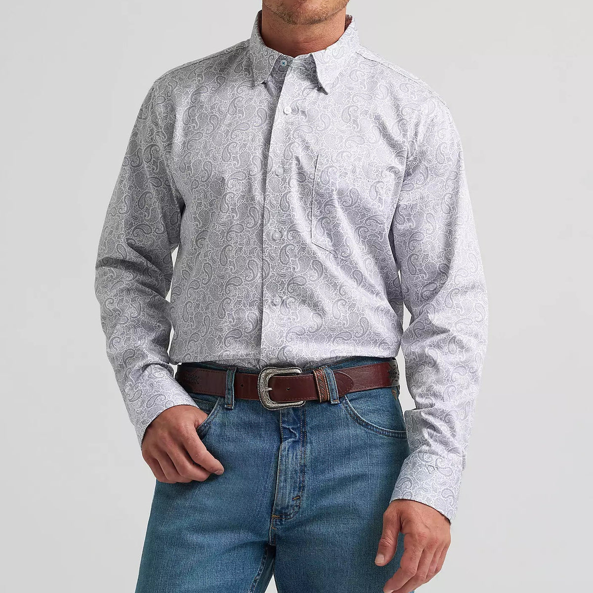 Wrangler Men's L/S Cody Johnson One Pocket Button Down Shirt in Charcoal Paisley (Available in Tall Sizes)