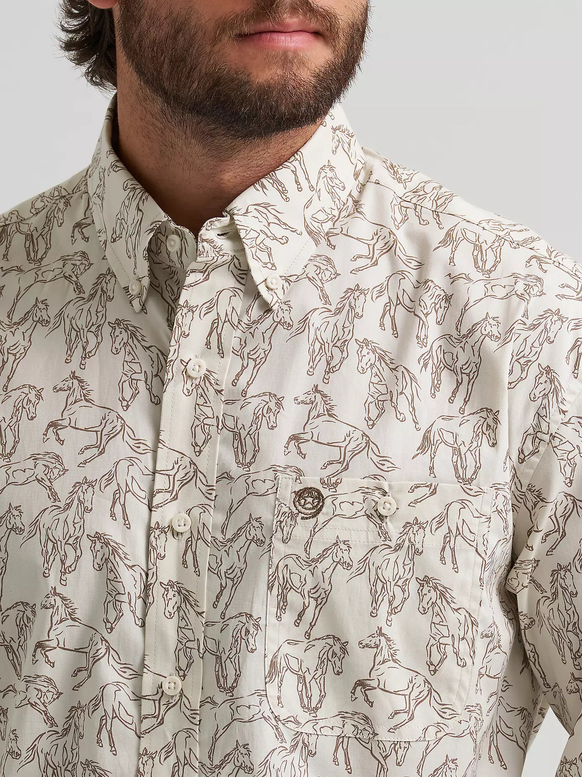 Wrangler Men's L/S George Strait Horse Print Button Down Shirt in Stallions (Available in Tall & Plus Sizes)