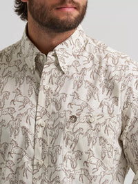 Wrangler Men's L/S George Strait Horse Print Button Down Shirt in Stallions (Available in Tall & Plus Sizes)
