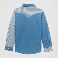 Wrangler Girl's L/S Striped Patchwork Denim Western Snap Shirt