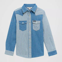 Wrangler Girl's L/S Striped Patchwork Denim Western Snap Shirt