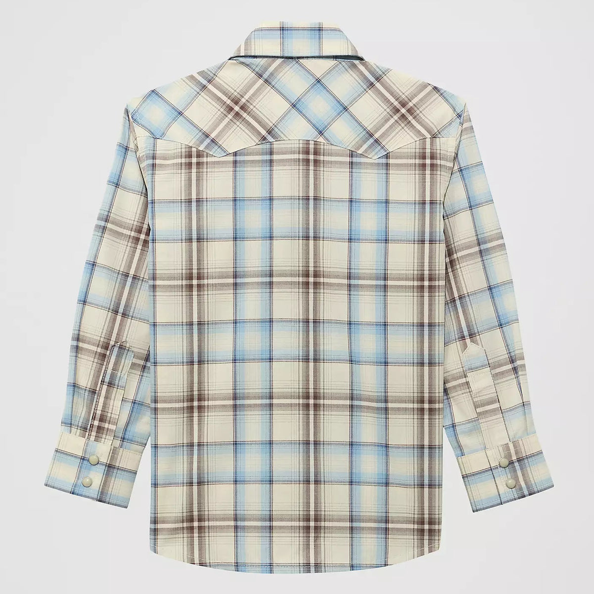 Wrangler Boy's Retro L/S Sawtooth Pocket Plaid Western Snap Shirt in Historic Tan