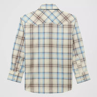 Wrangler Boy's Retro L/S Sawtooth Pocket Plaid Western Snap Shirt in Historic Tan