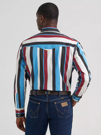 Wrangler Men's L/S Vintage Inspired Brushpopper Western Snap Work Shirt in Blue Raspberry
