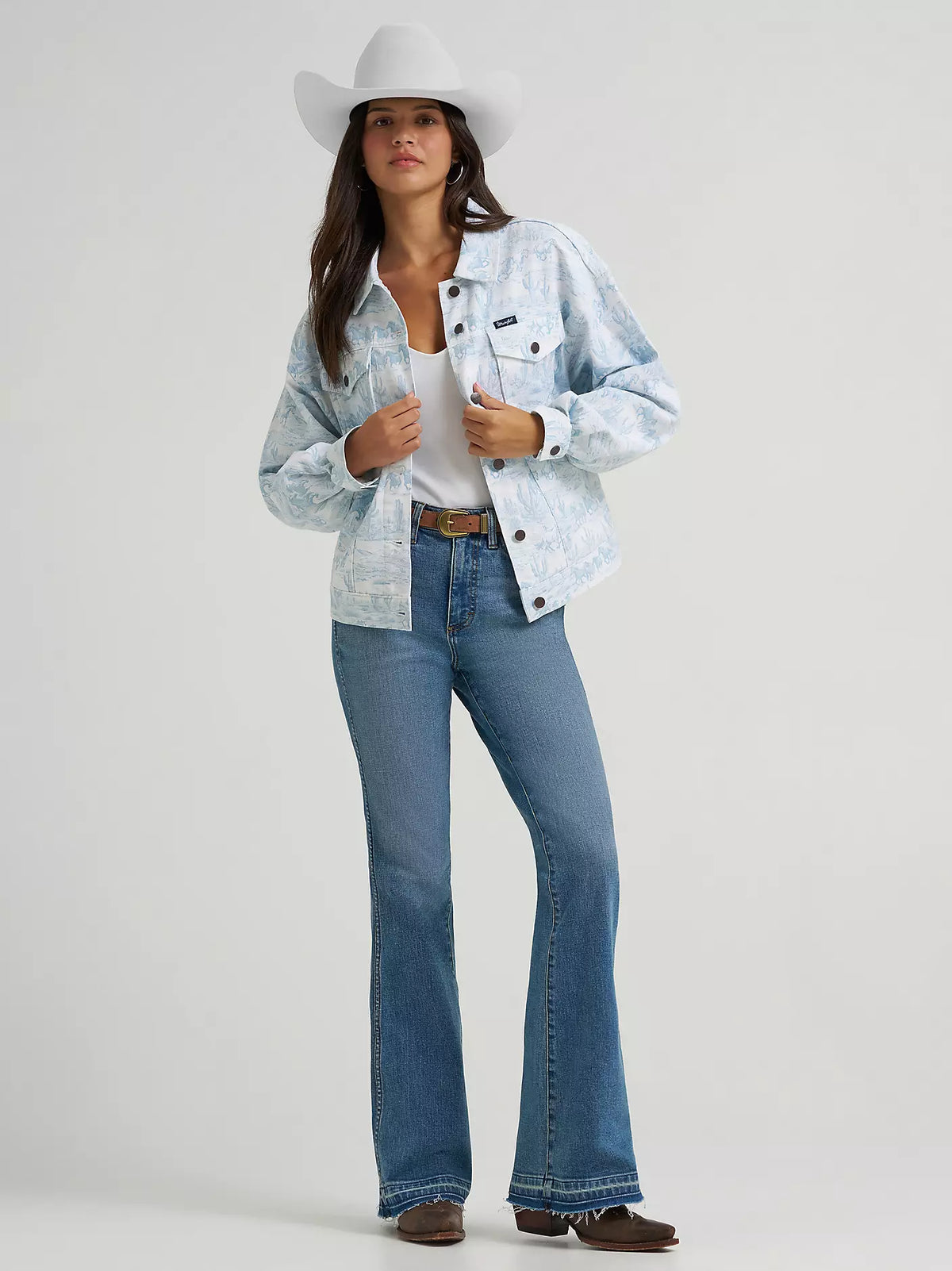 Wrangler Retro Women's Relaxed Fit Country Toile Denim Jacket in White