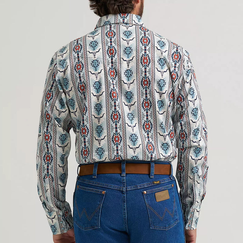 Wrangler Men's Checotah L/S Western Snap Shirt in Grey Steerhead (Available in Tall Sizes)