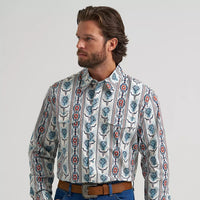 Wrangler Men's Checotah L/S Western Snap Shirt in Grey Steerhead (Available in Tall Sizes)