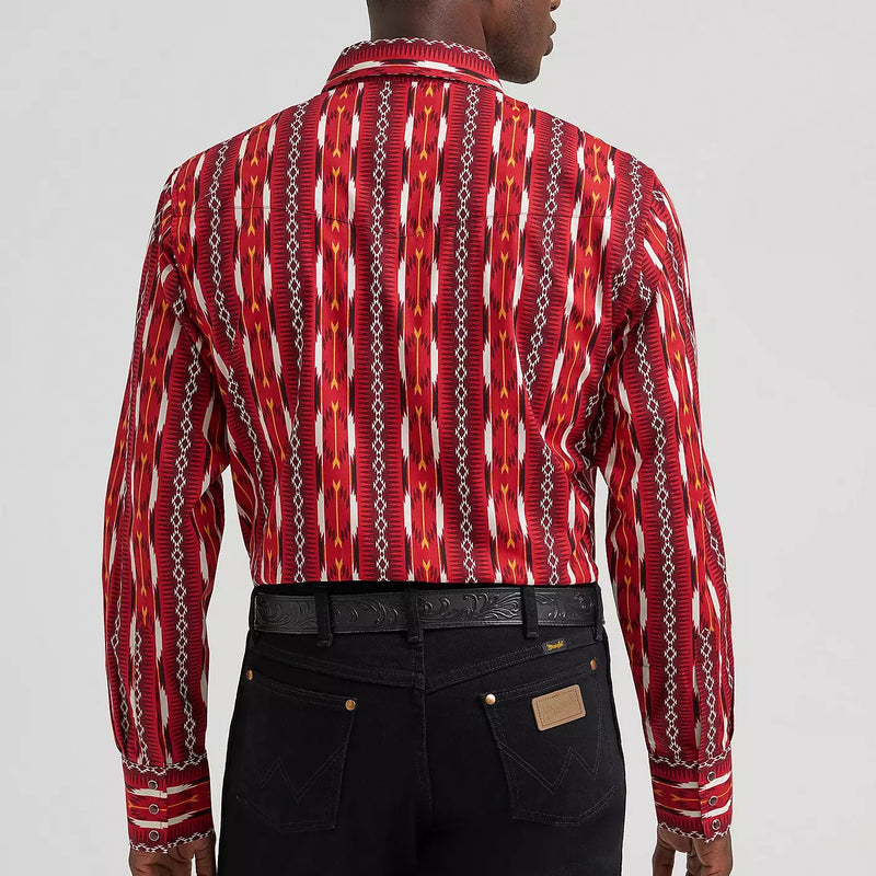 Wrangler Men's Checotah L/S Western Snap Shirt in Fire Red Arrow