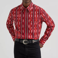 Wrangler Men's Checotah L/S Western Snap Shirt in Fire Red Arrow